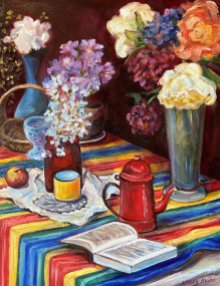Nancy Muise, Still Life With Red Tea Pot, Oil, 24 x 18 in.